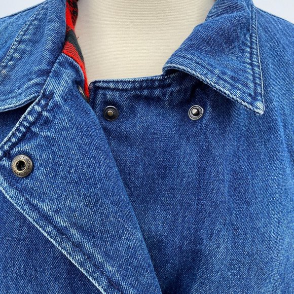Vintage Bramble Lane Denim bomber jacket size medium plaid lining cotton - Picture 6 of 11
